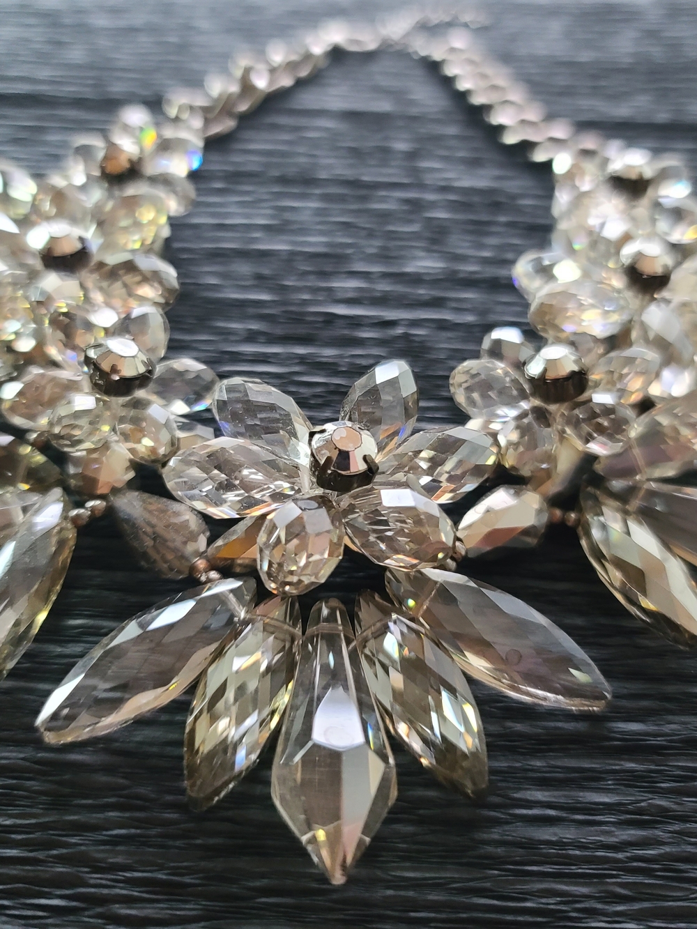 Statement Luxury Smoky Crystal Ice-Floral Heavy Cluster Bib Necklace - Collector